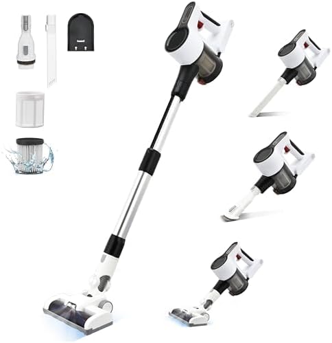 Cordless Vacuum Cleaner Powerful Brushless Motor 6-in-1 Lightweight Vacuum Cleaner Wall Mount with LED Display and Motor Mop Light for Pet Hair/Hardwood Floors/Car（Lvory）