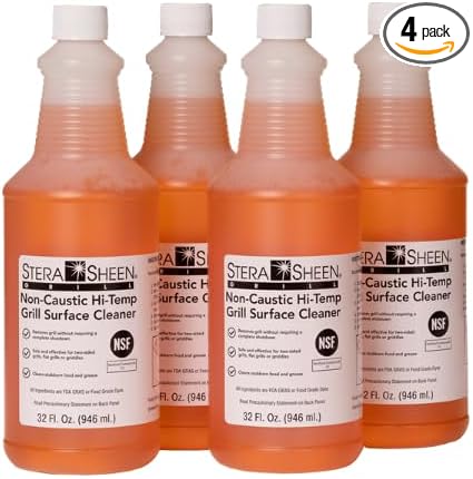 Stera Sheen - Grill Cleaner - Food Safe Non-Caustic Formula - Restaurant &amp Cafe Quality Cleaner for Flat Top Grills and Griddles - Remove Tough Encrusted Grease - 32 fl oz Bottle (4 count)