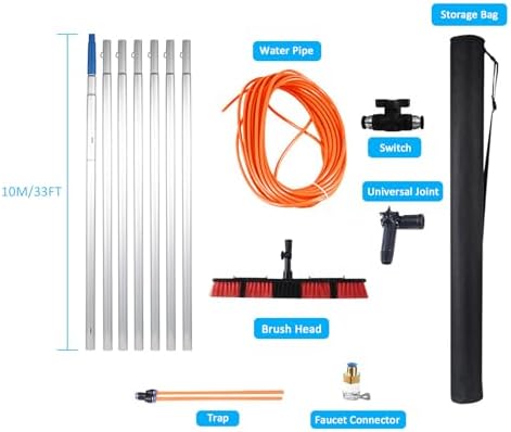 Glass Cleaning Brush Home Water Fed Telescopic Pole Kit Solar Panel Brush Rotating for Photovoltaic PanelExtendable Telescopic Window Cleaner Kit - 3-12m Adjustable Pole &amp 55cm Water-Fed Br