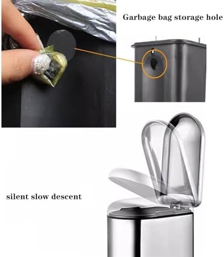Trash Cans Wastebasket Slim Stainless Steel Trash Can Step Pedal Trash Can - Narrow Soft Close Lid Garbage Bin with Removable Inner Bucket for Home Kitchen Bath