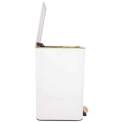 12L Slim Step Trash Can with Lid Soft Close 15.5 x 12 x 8.6in Size Stainless Steel Trash Bin Rectangular Wastebaskets Bin for Living Room Bedroom Office (White)