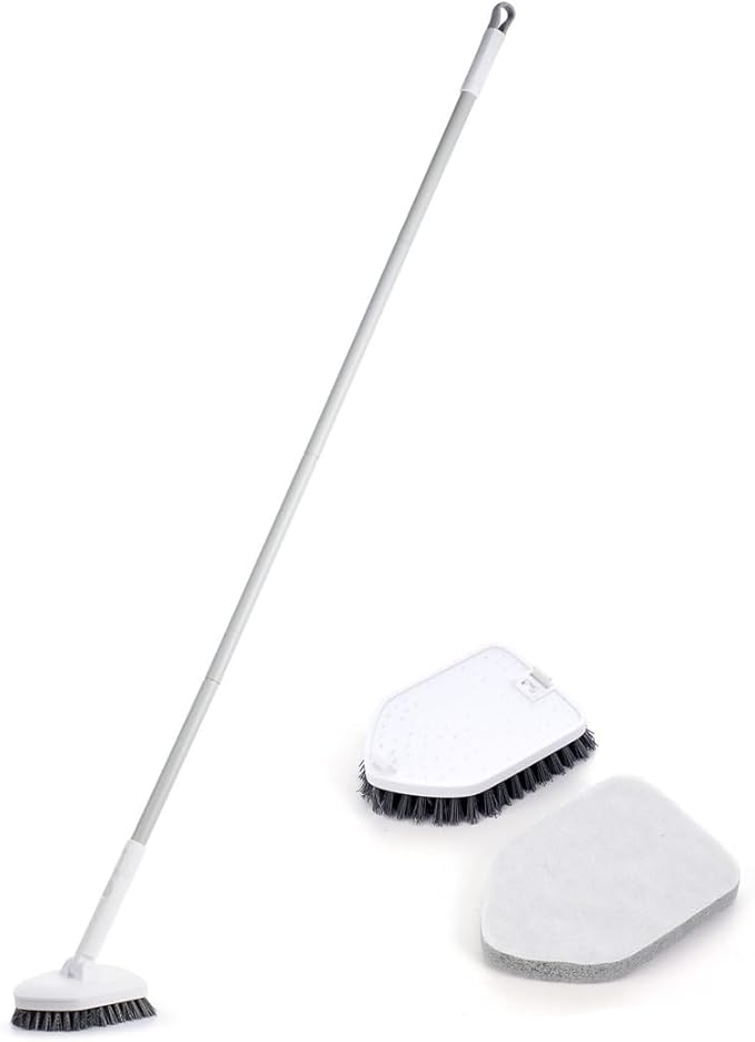 Bathroom Tile Cleaner With Rotating Scrubber 2-In-1 Tub Scrubber Tool With Extendable Handle For Efficient Cleaning