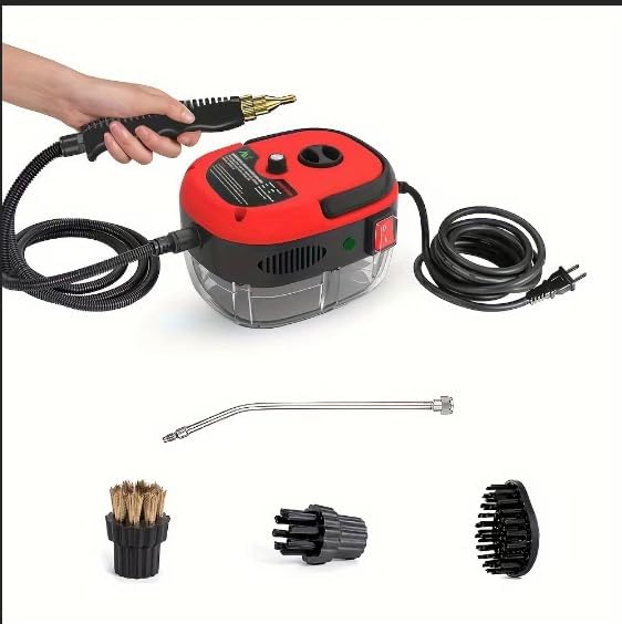 2500W High-Pressure Handheld Steam Cleaner – 1.5L Portable Steamer for Car Detailing Floors Kitchen Bathroom with 3 Attachments (01-Red)