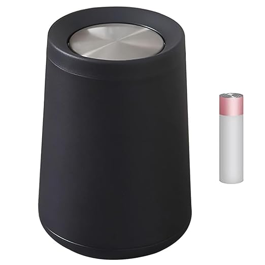10L / 2.6Gal Metal Black Trash Can with Swing Lid Modern Brass Garbage Can with Removable Inner Decorative Unique Waste Basket for Bathroom Bedroom Office Hotel (Black)