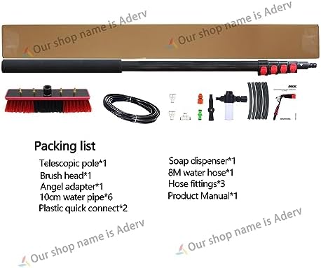 Telescopic Pole Kit Cleaning Brush12ft - 30ft Window Cleaning Pole Water Fed Pole Kit Telescopic Brush Extendable Window Squeegee Washer Roof Cleaner Glass Outdoor Solar Panel (3.6m/12ft)