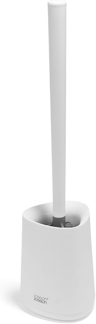 Joseph Joseph Flex 360 Lite Advanced Smart Toilet Brush and Small Storage Holder Set with Anti-drip Anti-Clog Triple-Action Replaceable Brush Head - White