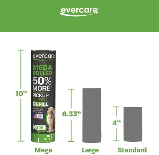 Evercare Pack of 6 10 Wide Large Surface Mega Pet Roller Refill 50 Sheets Each (300 Sheets Total)