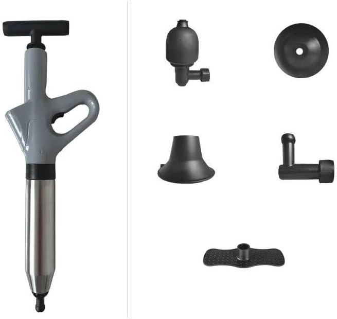 HEPBAK Stainless Steel Toilet Pipe Dredger Pneumatic Household High-pressure Dredging Tool Set Thickened Wall Cylinder Sturdy And Safe (Color: gray)