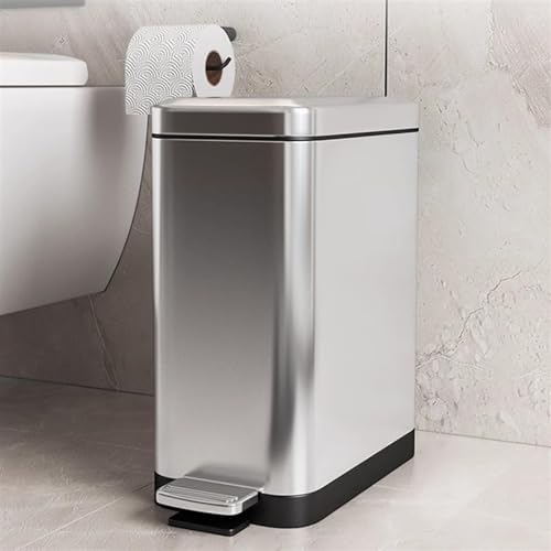 Trash Cans Wastebasket Slim Stainless Steel Trash Can Step Pedal Trash Can - Narrow Soft Close Lid Garbage Bin with Removable Inner Bucket for Home Kitchen Bath