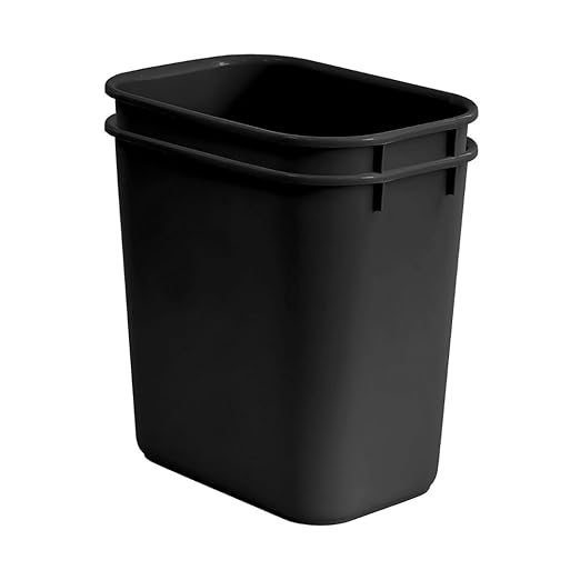 Acrimet Set of 2 Wastebasket Trash Can Garbage Bin Desk Side Bin 6.75 Gallons / 27 Quarts 25.5 Liters (Plastic) (Black)