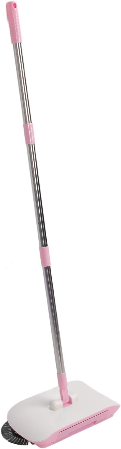 Asixxsix Floor Sweeper 2 in 1 Stainless Steel Lightweight Manual Floor Cleaner with 180 Degree Rotating Head Microfiber Water Locking Mop for Wooden Marble Tile Floors (Pink)