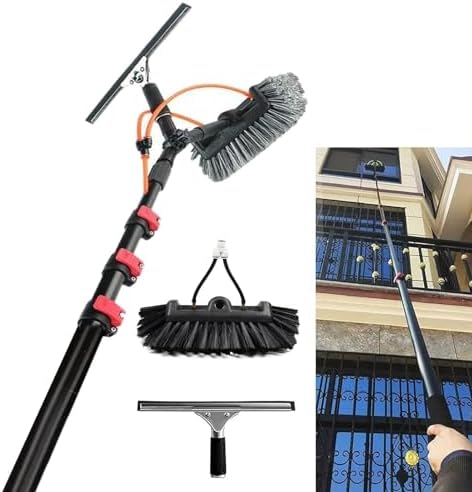 Glass Cleaning Brush Home Water Fed Telescopic Pole Kit Solar Panel Brush Rotating for Photovoltaic PanelSolar Panel Cleaning Brush - 5m Water Fed Telescopic Tool with 30cm Head for Efficie