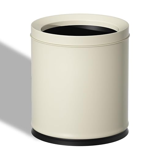 2.6 Gallon/10L White Trash CanOpen Top Metal Waste Basket ModernElegant Garbage CanUnder the Table Trash Binfor BathroomBedroomLiving RoomKitchenOfficeBankCafe(White 10L)