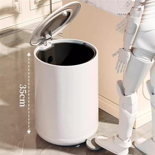 Compost bin kitchen/garbage Foot Pedal Round Trash Can Soft Close Step Garbage Can with Removable Inner Bin 12/15L Modern Trash Can with Lid for Living Room Bedroom Office Step trash can(Grey whit