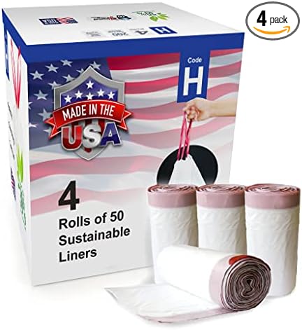 Compatible with Code H - 200 Count Durable Custom Fit Plastic Trash Bags w/Drawstring - 30-35 Liter/ 8-9 Gallon Trash Cans - Made in USA