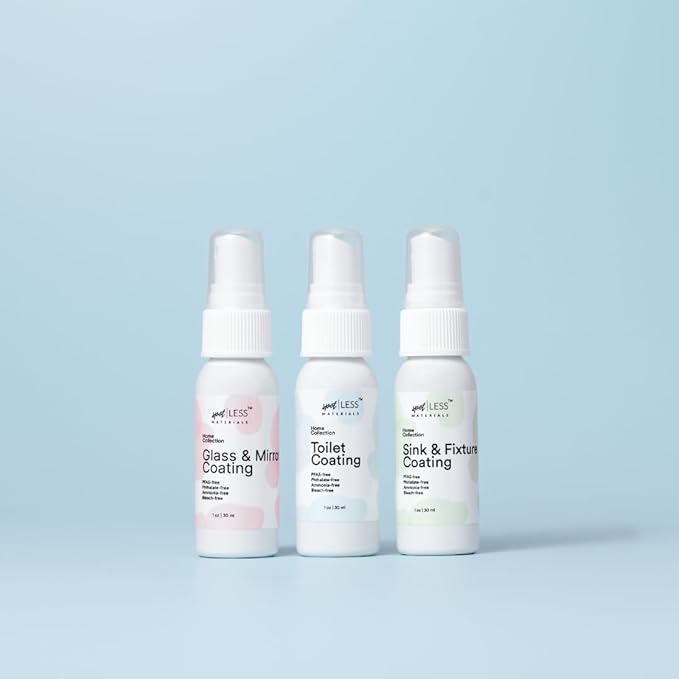 spotLESS MATERIALS Bathroom Starter Kit Toilet Coating Spray Glass and Mirror Protective Coating Sink and Fixture Coating Stain Resistant Streak Free PFAS Free Quick Effect Coating Agent
