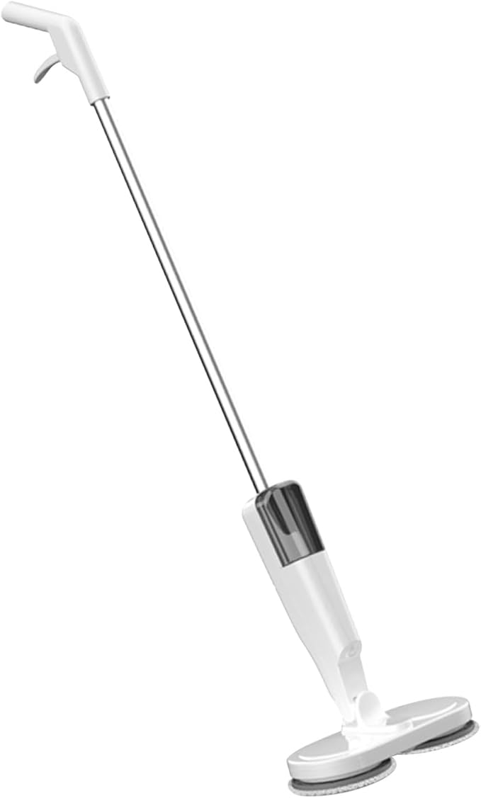 Electric Mop Cordless Rechargeable with Water Sprayer Lightweight 3.4lb 44” Floor Cleaner - Quiet Operation Adjustable Rod &amp 180° Rotating Head for Hardwood Tile Marble Flo (White)