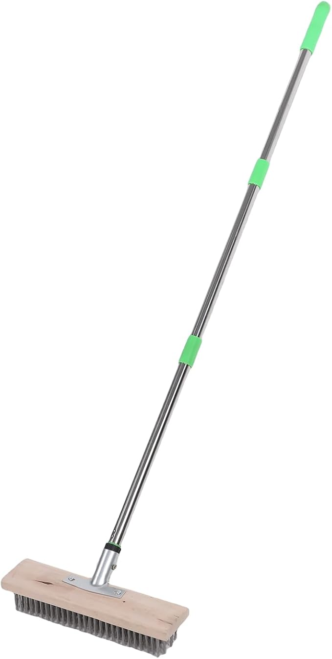 Focket Wire Scrub Brush Stainless Steel Floor Scrubber Brush with Dense Steel Hair Adjustable Handle 80-120cm Grout Cleaner with 3 Detachable Rods for Concrete Deck Patio Garage