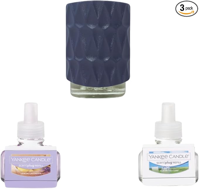 Yankee Candle Fresh Harmony Variety Pack - Scent Plug Diffuser Organic Pattern Blue Scent Plug Refill Lemon Lavender and Clean Cotton Variety Pack