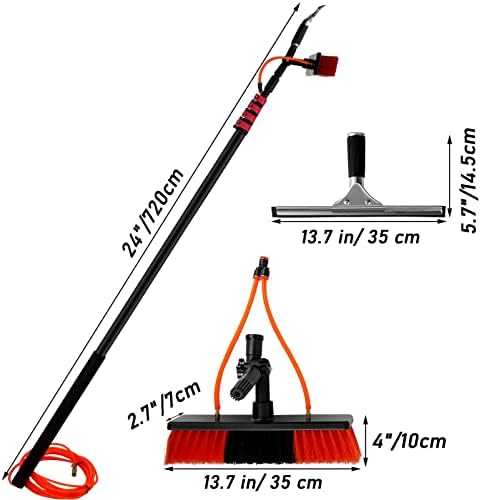 Glass Cleaning Brush Home Water Fed Telescopic Pole Kit Solar Panel Brush Rotating for Photovoltaic PanelWindow Cleaning Rod with Brush Squeegee and 20 M Hose 10.8 M/36 Ft Window Glass Clea