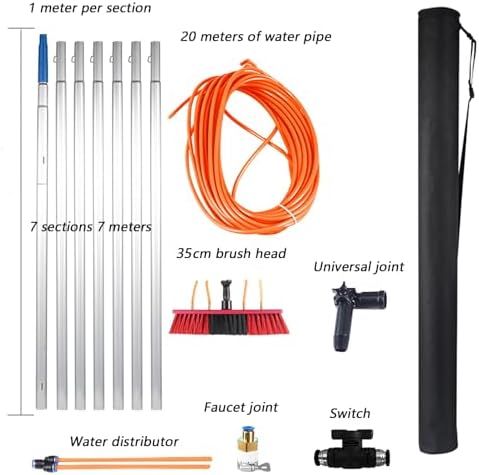Window and Solar Panel Cleaning Kit Extendable Water Fed Pole for Outdoor High Reach Cleaning Efficient Solution for Tall Windows and Car Glass