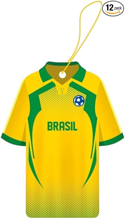 Car Air Freshener Assorted 12 Pack Fan Team Jersey USA|MEXICO|COLOMBIA|BRAZIL ARGENTINA|VENEZUELA Long- Lasting (Team Brazil Mix 3 Bubble Gum 3 New Car3 Vanilla Black3 Crystal Black)