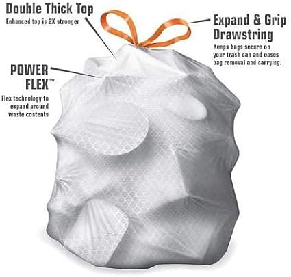 Members Mark Power Flex Tall Kitchen Drawstring Trash Bags (13 gal 200 ct.) (200 Count (Pack of 2))