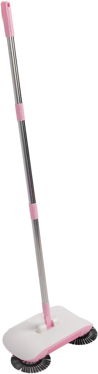 Manual Floor Sweeper 2 in 1 with Microfiber Water Locking Mop and Stainless Steel Construction for Hardwood Tile Marble Floors (Roseate)