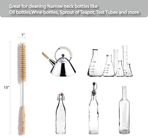 4 Pcs Bamboo Bottle Brush Set by HELLO NATURE – Long Handle Cleaning Brushes for Water Bottles Baby Bottles &amp Glassware Sustainable &amp Plastic-Free