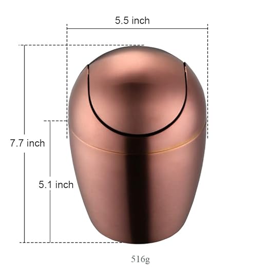 Buyer Star Mini Desktop Trash Can with Swing Lid 18/10 Stainless Steel Counter Top Garbage Bin Egg Shaped Metal Waste Bin (Rose Gold 0.4 Gallon)