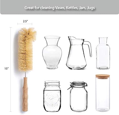 4 Pcs Bamboo Bottle Brush Set by HELLO NATURE – Long Handle Cleaning Brushes for Water Bottles Baby Bottles &amp Glassware Sustainable &amp Plastic-Free