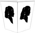 WB8074-Custom Black Silhouette on White Wastepaper Basket Silver Trim