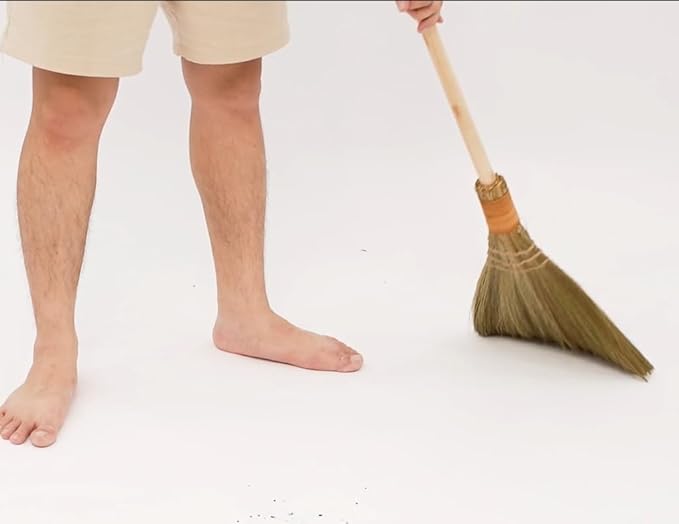 Vietnamese Natural Whisk Broom - Straw Soft Broom - Long Handle Broomstick for Cleaning Decoration Wedding with 45.28 inch Length