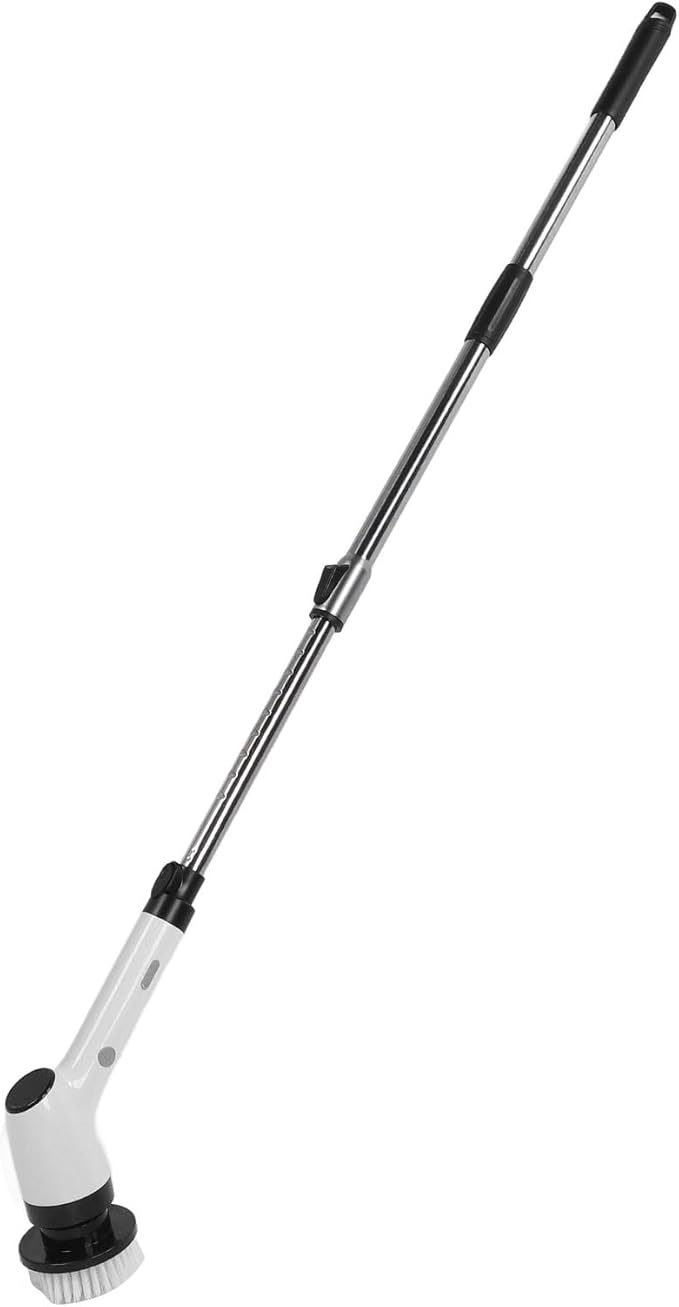 Electric Tub Scrubber with Long Handle Cordless 25W 8 - in - 1 Cleaning Brush for Bathroom Tile and Hardwood Floor - Powerful Rechargeable Battery Versatile Home Cleaner (Black)