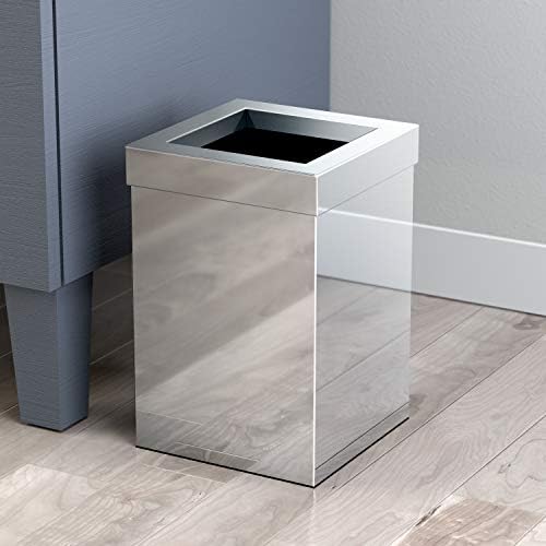 Gatco Small Bathroom Trash Can With Lid Square 3 Gallon Stainless Steel Wastebasket Under Sink Chrome For Bathroom Bedroom Office (1913)