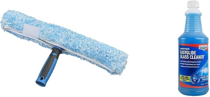 Unger Professional Performance Grip Window Cleaner Scrubber 14 and Unger Professional Streak-Free EasyGlide Glass Cleaner Concentrate 32 oz