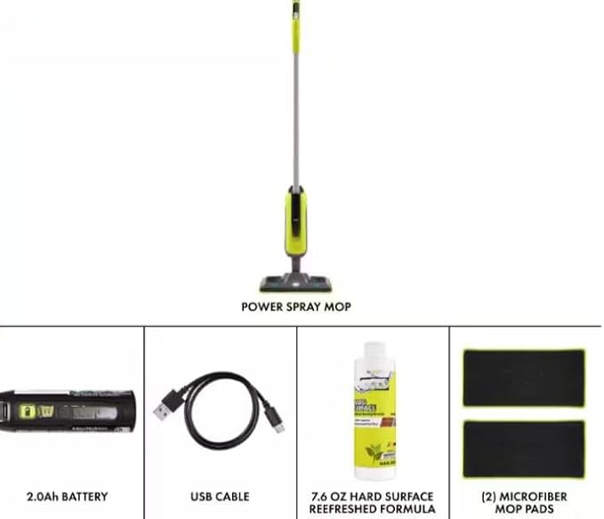 FVSM02K Fits For RYOBI USB Lithium Cordless Agitating Spray Mop Kit with 2.0 Ah Battery Charging Cable (2) Microfiber Cloth Pads and Formula