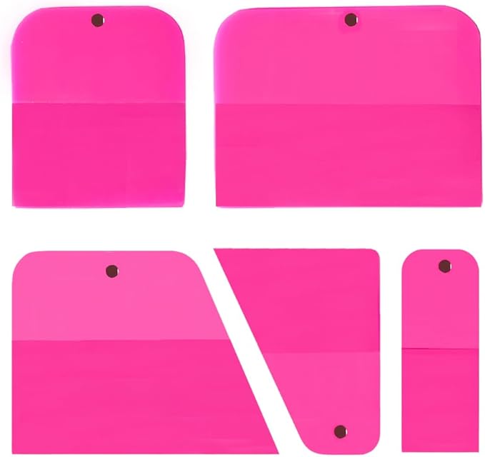 PPF Squeegee Kit 5 in 1 Anti-Scratch Soft TPU Scraper for VinylSmall Tint Squeegee Water Blade Scraper for Paint Protection FilmVinyl Wrap Window Tint Tools (Pink Magnet)