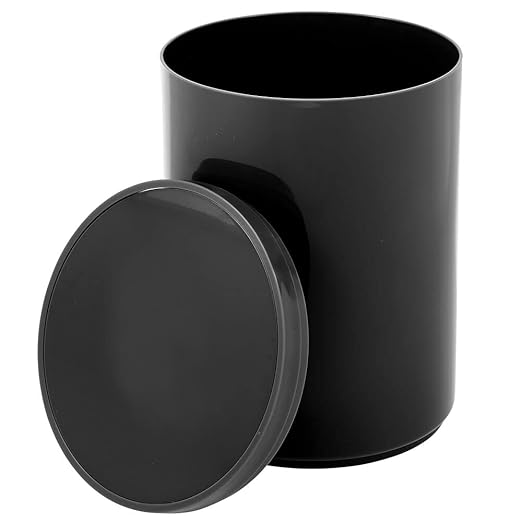 mDesign Plastic Small Slim Round 1.7 Gallon/6.5 Liter Trash Can with Removable Swing Lid - Wastebasket Garbage Container Basket Bin for Master/Guest Bathroom - Holds Rubbish/Recycle - Black
