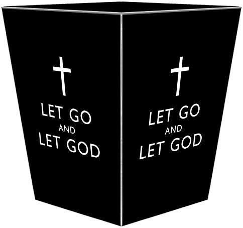 Marye-Kelley-Let Go and Let God Black Wastepaper Basket Decoupage Wood Decorative Wastebasket for Kitchen Bathroom Bedroom Living Room Handmade Made in The USA