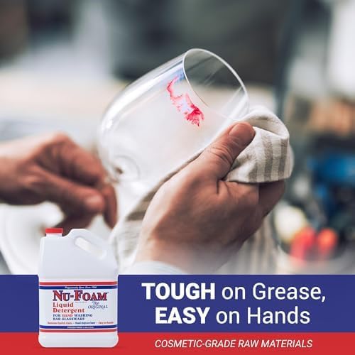 Nu-Foam Liquid Detergent for Bar Glassware – Original Streak-Free Solution - Hand Washing Bar Tavern Brewery Supplies - Spotless Serving Glasses - Concentrated- Easy On Hands - 5 gallon Pail
