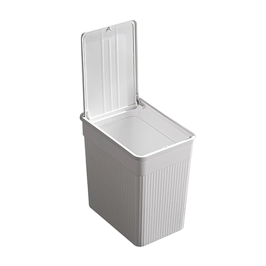 Press Lid Trash Can Large White Square Plastic Wastebasket with Covered Lid for Bathroom Kitchen Household Portable Small Trash Bin for Home Organization