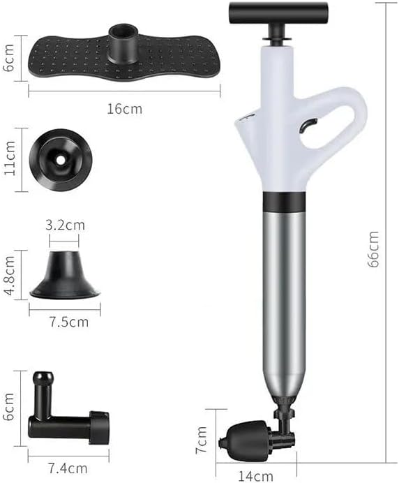 HEPBAK Stainless Steel Toilet Pipe Dredger Pneumatic Household High-pressure Dredging Tool Set Thickened Wall Cylinder Sturdy And Safe (Color: white)