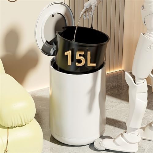 Compost bin kitchen/garbage Foot Pedal Round Trash Can Soft Close Step Garbage Can with Removable Inner Bin 12/15L Modern Trash Can with Lid for Living Room Bedroom Office Step trash can(Grey whit