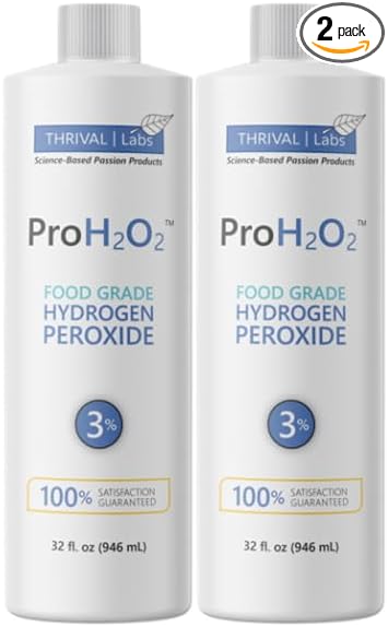 ProH2O2 3% Food Grade Hydrogen Peroxide – Natural Cleaner &amp Disinfectant – Suitable for Household Use – Ideal for Cleaning Sanitizing &amp Gargle – 32 fl oz Refill (Pack of 2)