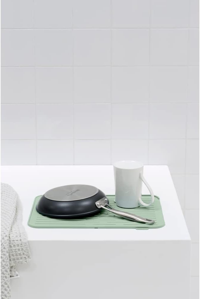 Brabantia Sinkside Silicone Dish Pot Drying Mat (Jade Green) Soft Non-Slip Kitchen Counter Sink Top Drainer for Dishwashing