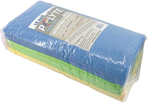 POLYTE Microfiber Cleaning Towel (16x24 in 18 Pack BlueGreenYellow)