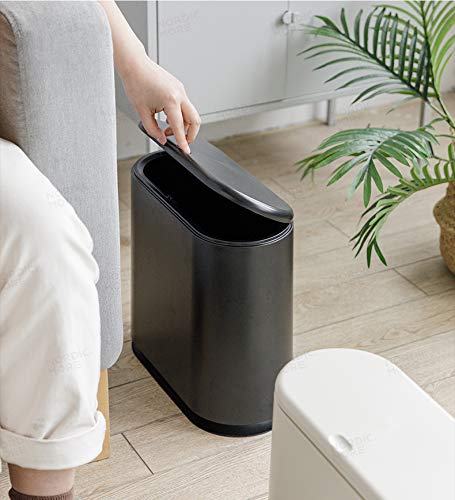 Sooyee 10 Liter Rectangular Plastic Trash Can Wastebasket with Press Type Lid2.4 Gallon Garbage Container Bin for BathroomPowder RoomBedroomKitchenCraft RoomOffice (Black)