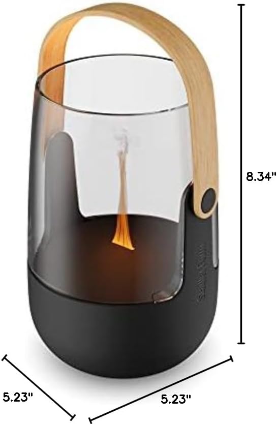 Stadler Form Aroma Diffuser &amp Lantern Sophie Little with Rechargeable Battery up to 7 h Indoor and Outdoor Illuminated and Scented Flame Effect for Essential Oils Black with Bamboo Handle
