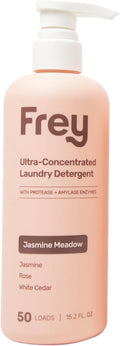 FREY Concentrated Liquid Laundry Detergent | Formulated for Sensitive Skin &amp HE Washers | Removes Stains Effectively | 50 Loads per Bottle (1-pack Jasmine Meadow)